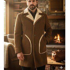 Vintage 70s Zero King Coat Brown Suede Sherpa Lined Wind Water Resistant Mens 42